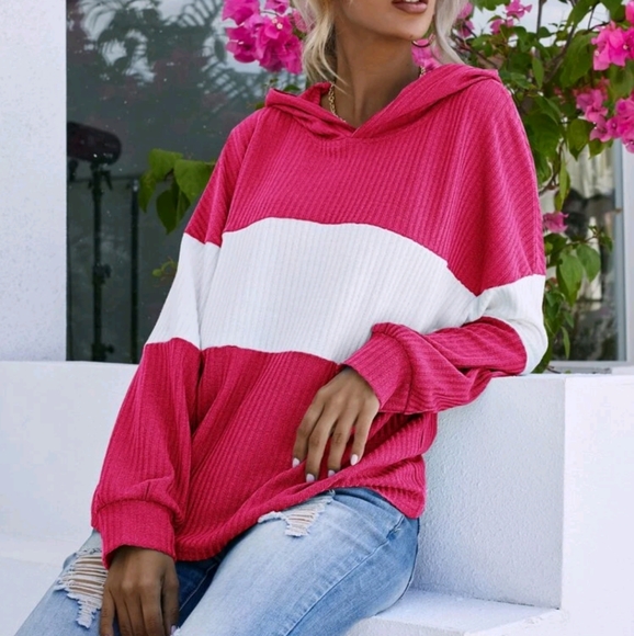 Color Block Rib Knit Hoodie - Picture 3 of 7
